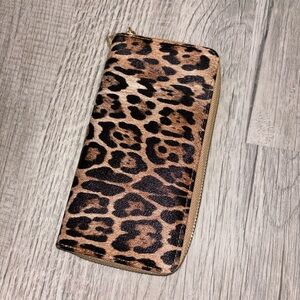 Leopard Print Zip Around Wallet - Brown